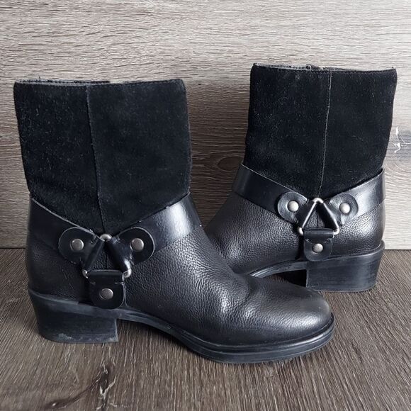 Franco Sarto Benton Biker Moto Harness Boots Black Leather Suede 6.5 - Picture 5 of 9